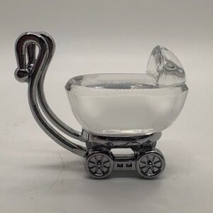 Crystal Baby Stroller Ornament Keepsake Gift Boxed Silver‎ Baby Shower Ornament
